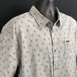 O'Neill Camp Shirt Mens XXL Gray Palm Tree AOP Standard Fit Button‎ Up EUC